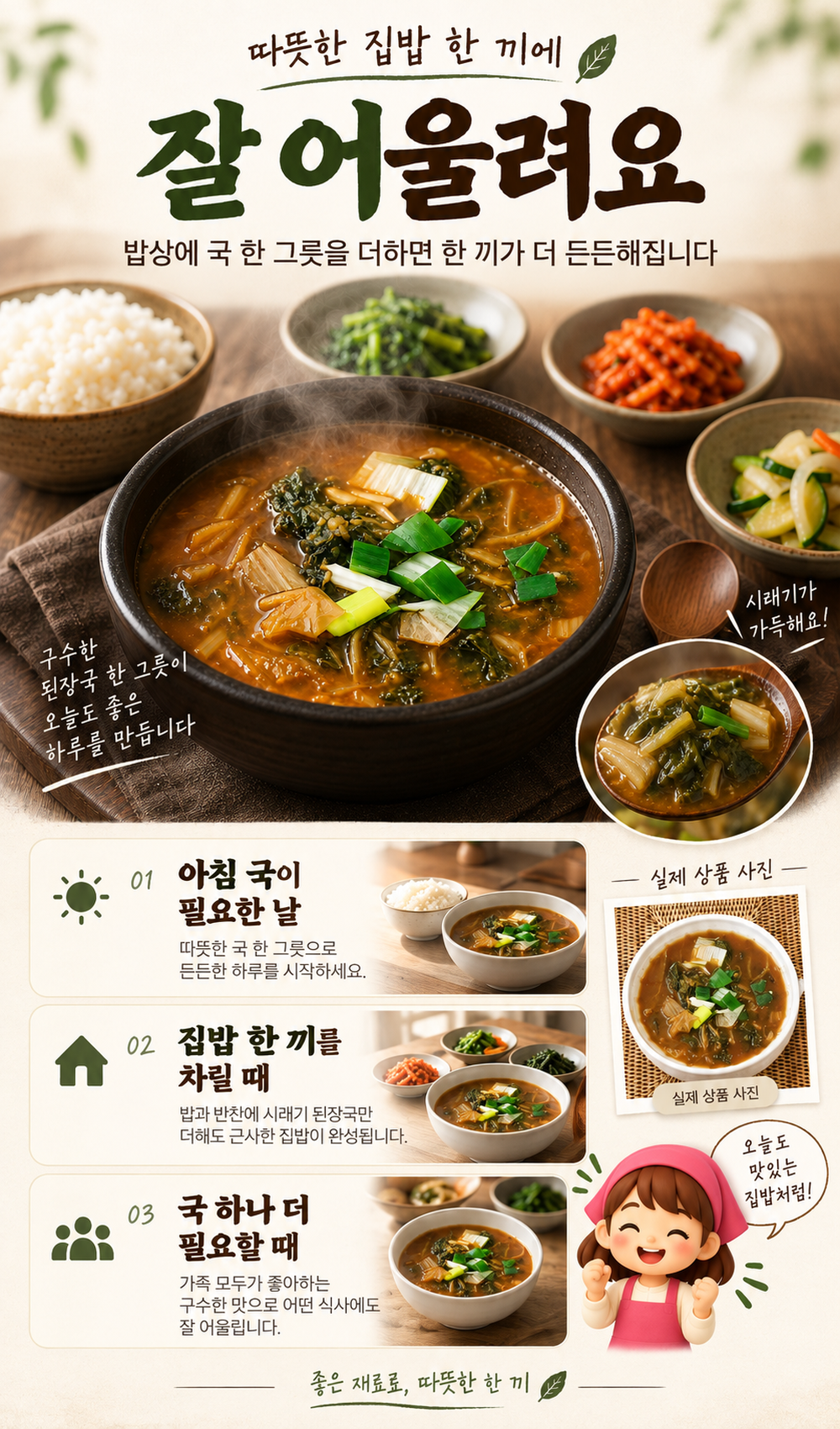 순수한반찬]  든든한 국,찌게,탕 시레기된장국(급냉)(1~2인분)